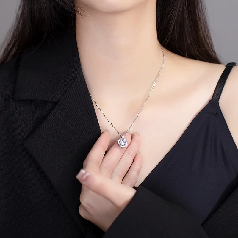 Collar de circón brillante de Plata de Ley 925, cadena de clavícula con temperamento a la moda para mujer, regalo de cumpleaños, joyería lujosa
