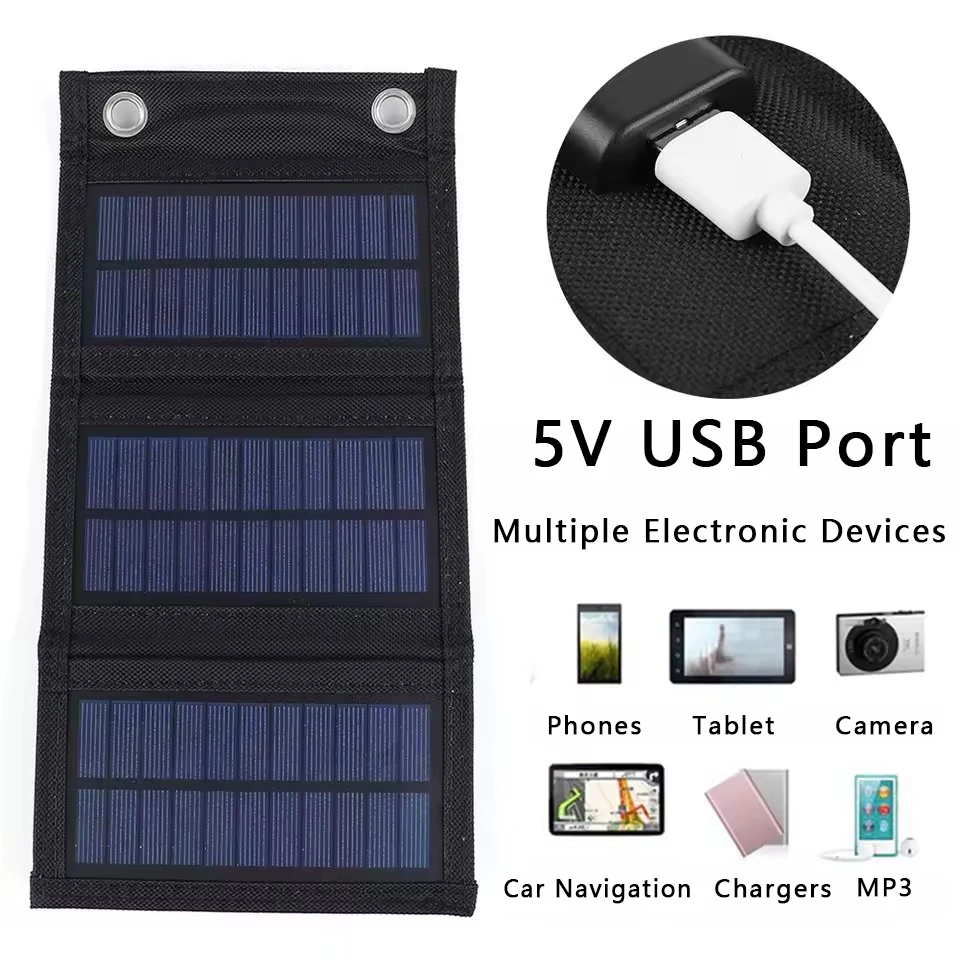 Image of Tragbares oder faltbares Solarpanel, 5 V, 3 W/6 W/10 W/12 W, Platte mit USB, sicher stabilisierend, für den Außenbereich, mobiles Solar-Telefon-Ladegerät, Powerbank