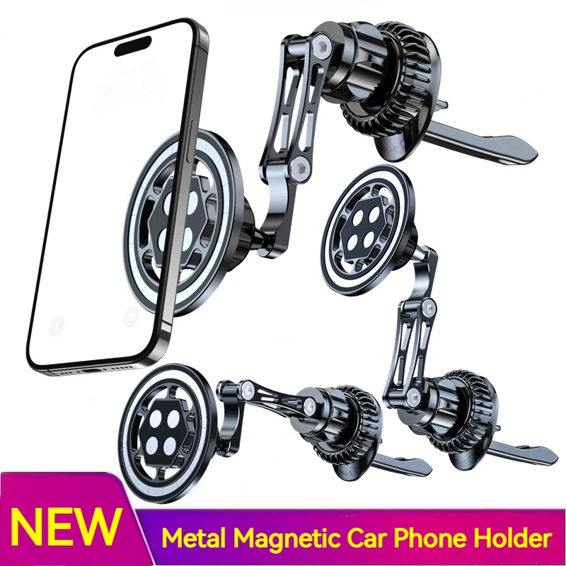 Metal Magnetic Car Phone Holder 360 Rotation Foldable In Car Air Vent Phone Bracket for Iphone 15 14 13 12 11 Pro Max Samsung