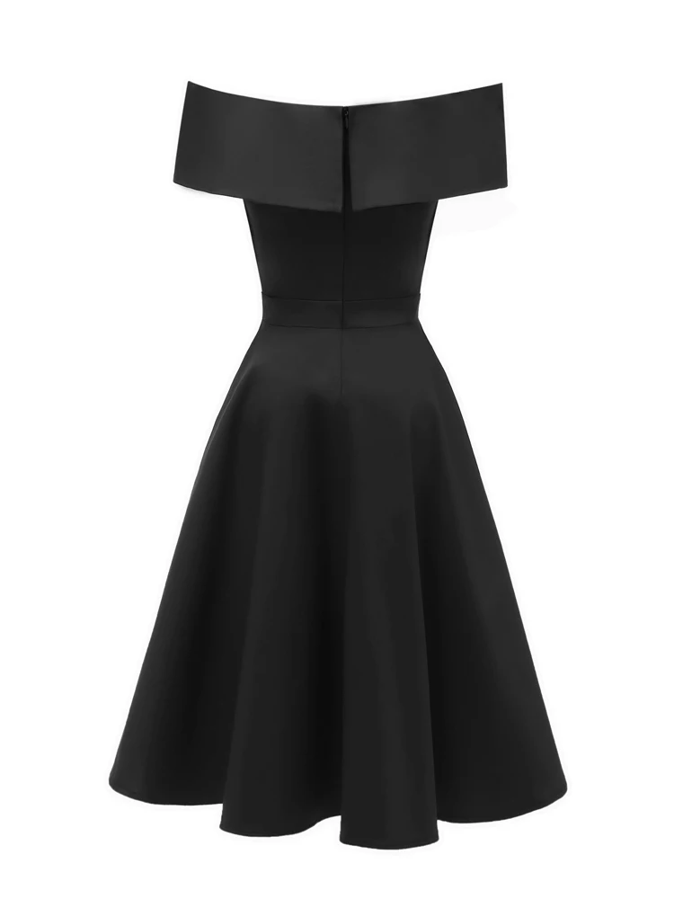 Tonval Vintage Off the Shoulder Party Sexy Evening Birthday Dresses Prom Elegant Women Fit and Flare Cotton Dress