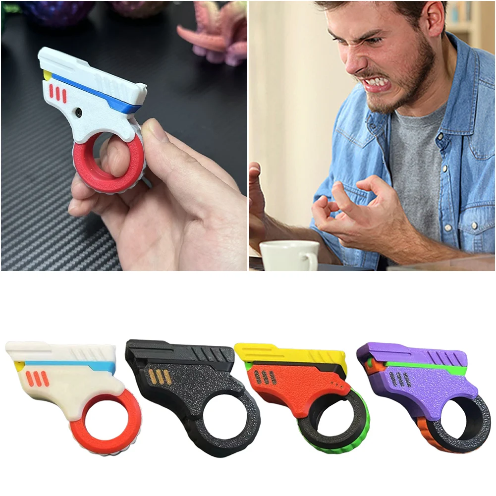 3D Printed Metal Hand Spinner Effective Stress Reduction Gun Shape Fidget Ring Small Pistol Toys for Anxiety and ADHD Sufferers