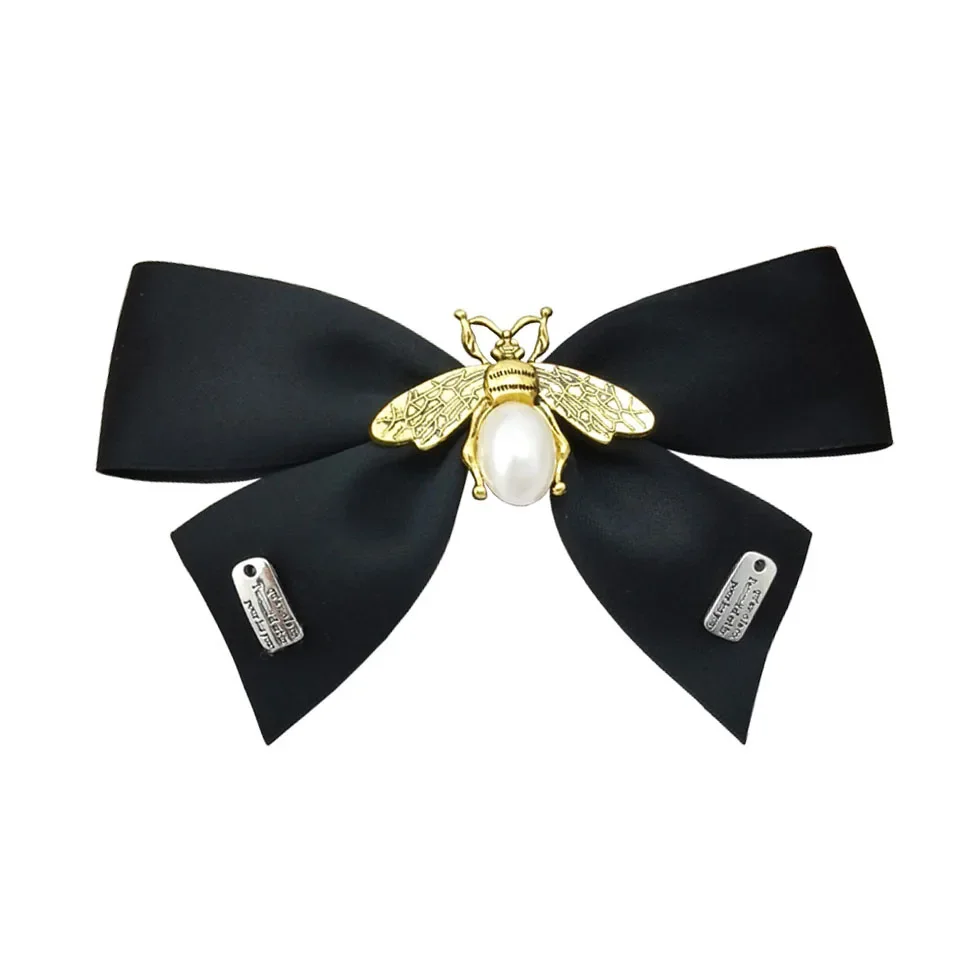 Retro Bee Bow Hairpin Black Fabric Flower Elegant Spring Clip Rhinestone Hair Clips Fashion Headwear Hair Accessories for Women