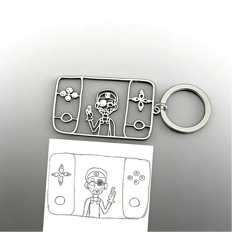 Custom Personalized Keychain Child Artwork Handwriting Laser Engraved Drawing Stainless Steel Jewelry Backpack Accessories 2026