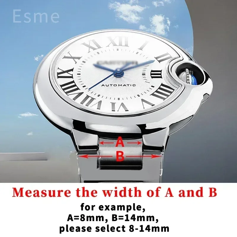 Fine Polished Smooth Solid Stainless Steel Watchband for Cartier Ballon Bleu De Series Waterproof Special Convex Interface Strap