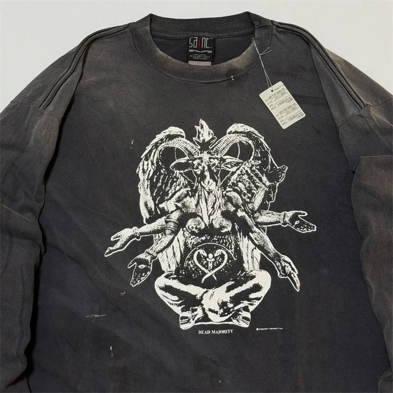 

Футболки с длинными рукавами и принтом «Демон» SAINT Mxxxxxx для мужчин и женщин 1:1, футболки большого размера лучшего качества, футболки