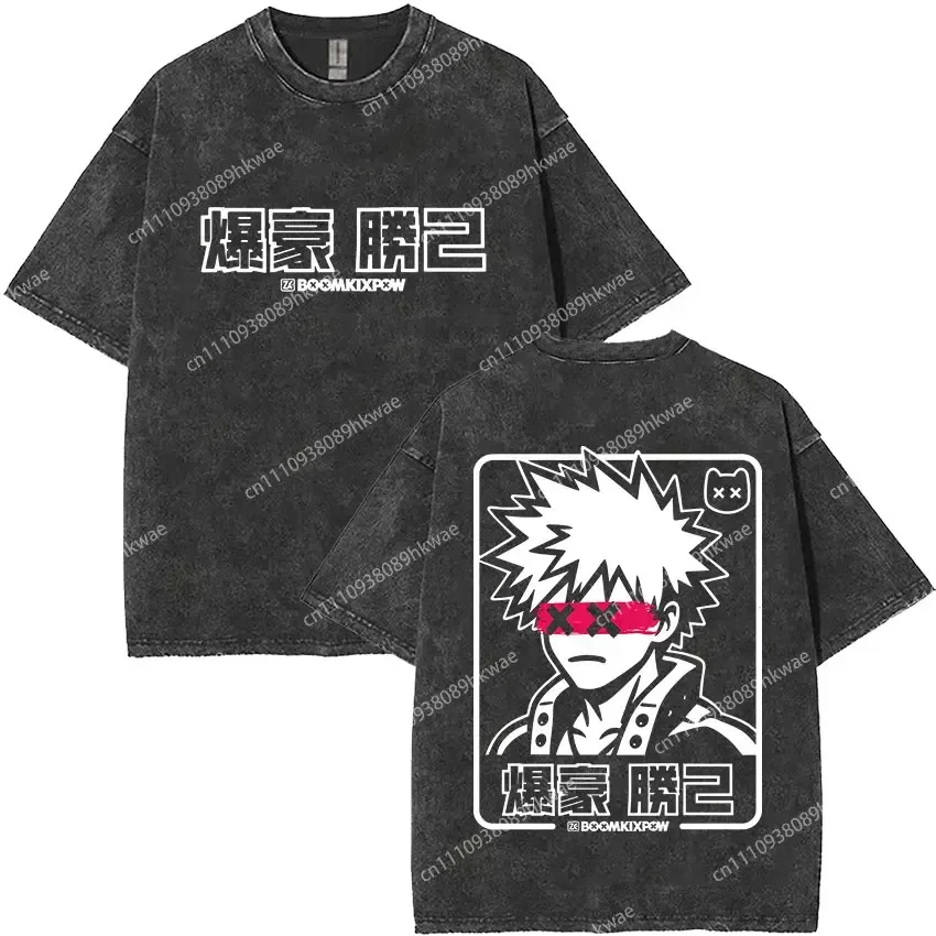 My Hero Academia T-shirt, Washed Cotton Tee With Deku & Bakugou 