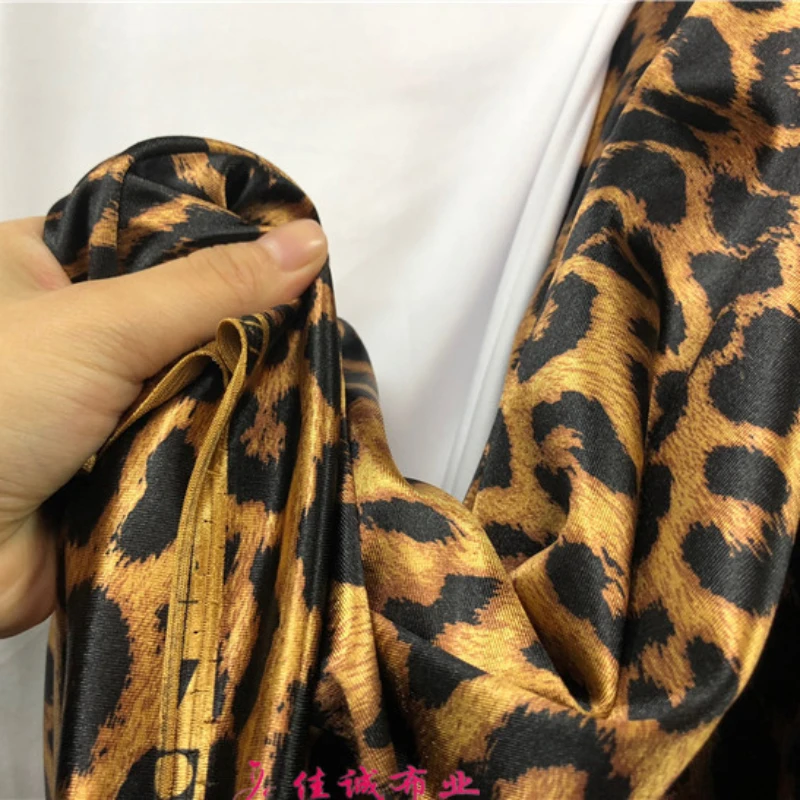 YLM High Elastic Satin Fabric Shiny Spandex Coffee Leopard Print Fabric Dance Costume Stage Costume Dress Fabric