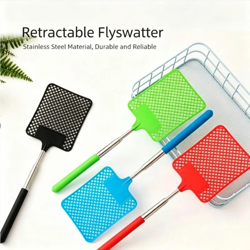 1 Pack Of Black Creative Fly Swatter Mosquito Swatter Stainless Steel Expansion Design Fly Repellent Supplies
