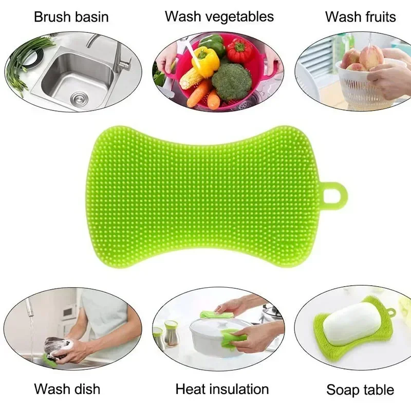 1Pcs Kitchen Silicone Sponge Dish Washing Scrubber Household Cleaning Sponge Gadgets Brush Accessories Dishes Scouring Pads New