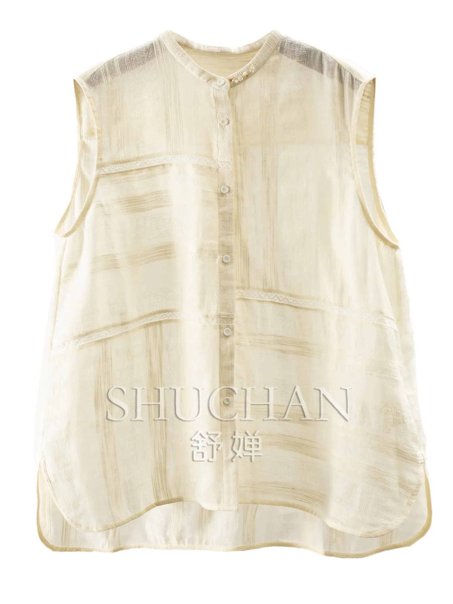 French Tank Top Thin Summer Cotton Linen Jacquard Beads Sleeveless Shirt Women 53M3 Korean Fashion Clothing