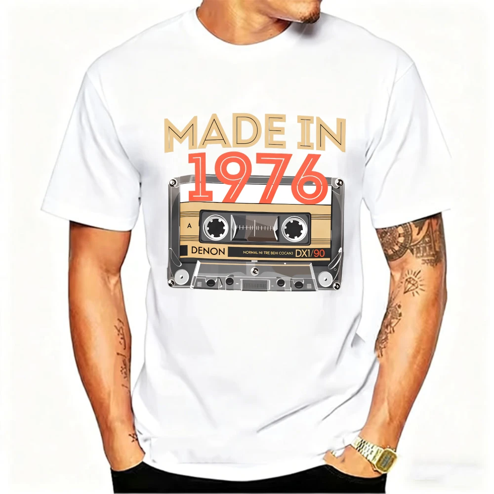 Retro Cassette Birthday Gift Born in 1976 Designed A NostalgicTribute To 70s Music Featuring Classic Denon Tape Rich T-shirts