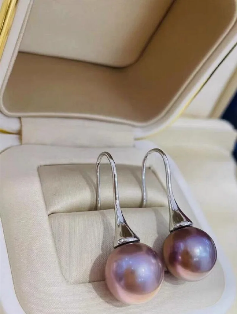 classic pair of 10-11mm south sea lavender pearl dangle earring 925s