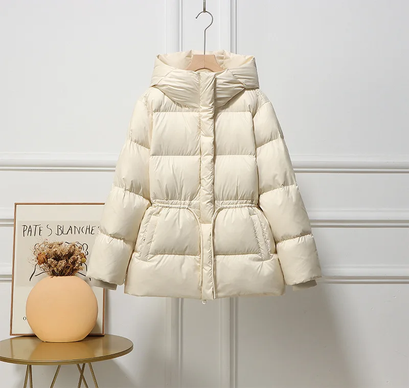 2026年新作 レディース 厚手 中厚 パファジャケット フード付き ホワイトダックダウン ミドル丈 パーカー ベルト付き ダウンジャケット 冬