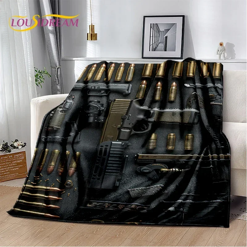 

2025 New Retro Guns Pistol Ammunition Bullet Cartridge AK M4 Soft Flannel Blankets,Throw Blanket for Picnic Beds Sofa Bedroom