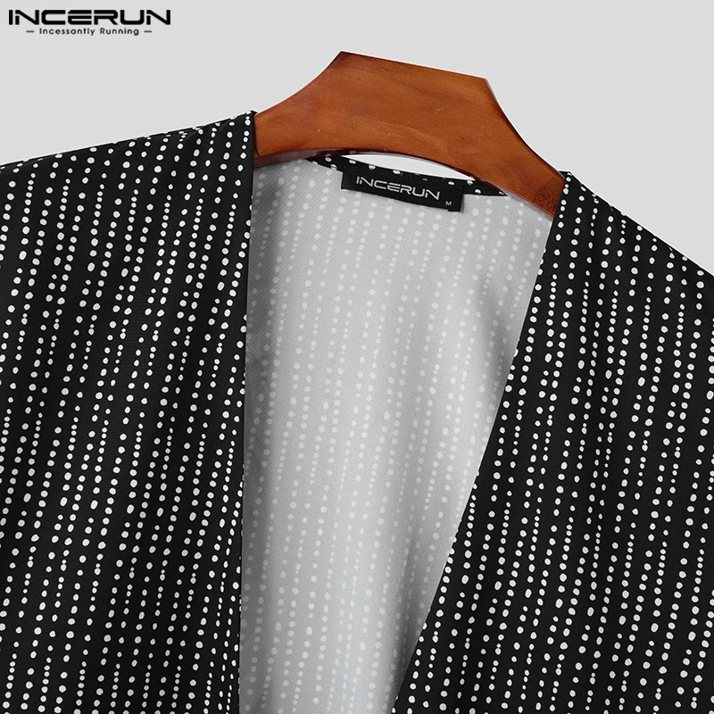 INCERUN Handsome New Men Tops 2024 Deep V-neck Polka Dot Design Cardigan Shirts Casual Streetwear Male Long Sleeved Blouse S-5XL