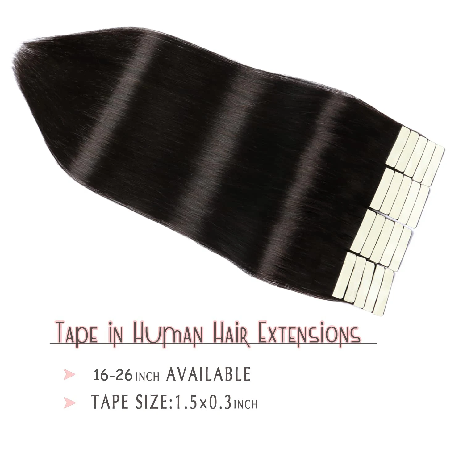 Tape in Hair Extensions Human Hair Straight #1B 100% Brazilian Human Hair 18 inch 20pcs Seamless Skin Weft Tape in Extensions