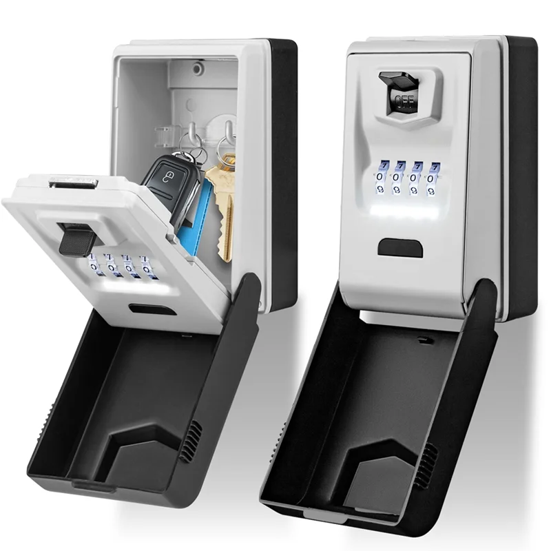 A04G-Combination Key Holder With Light Up Dials Waterproof Wall Mount Key Lock Box For Outside Sturdy Storage