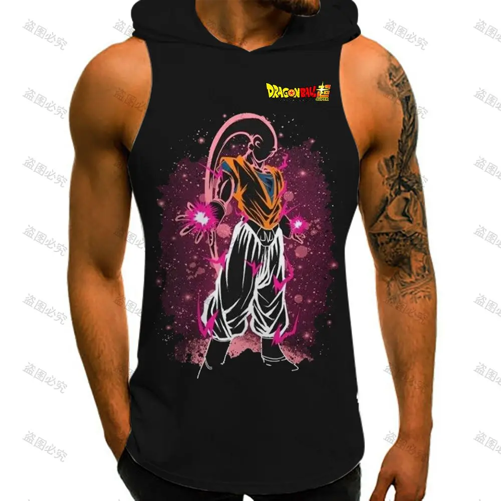 

Fashion Hooded T-shirt Sexys Man Dragon Ball Z Mens Muscle Vest With Hood Y2k Clothes Anime Sleeveless Vests Men's Singlet Goku