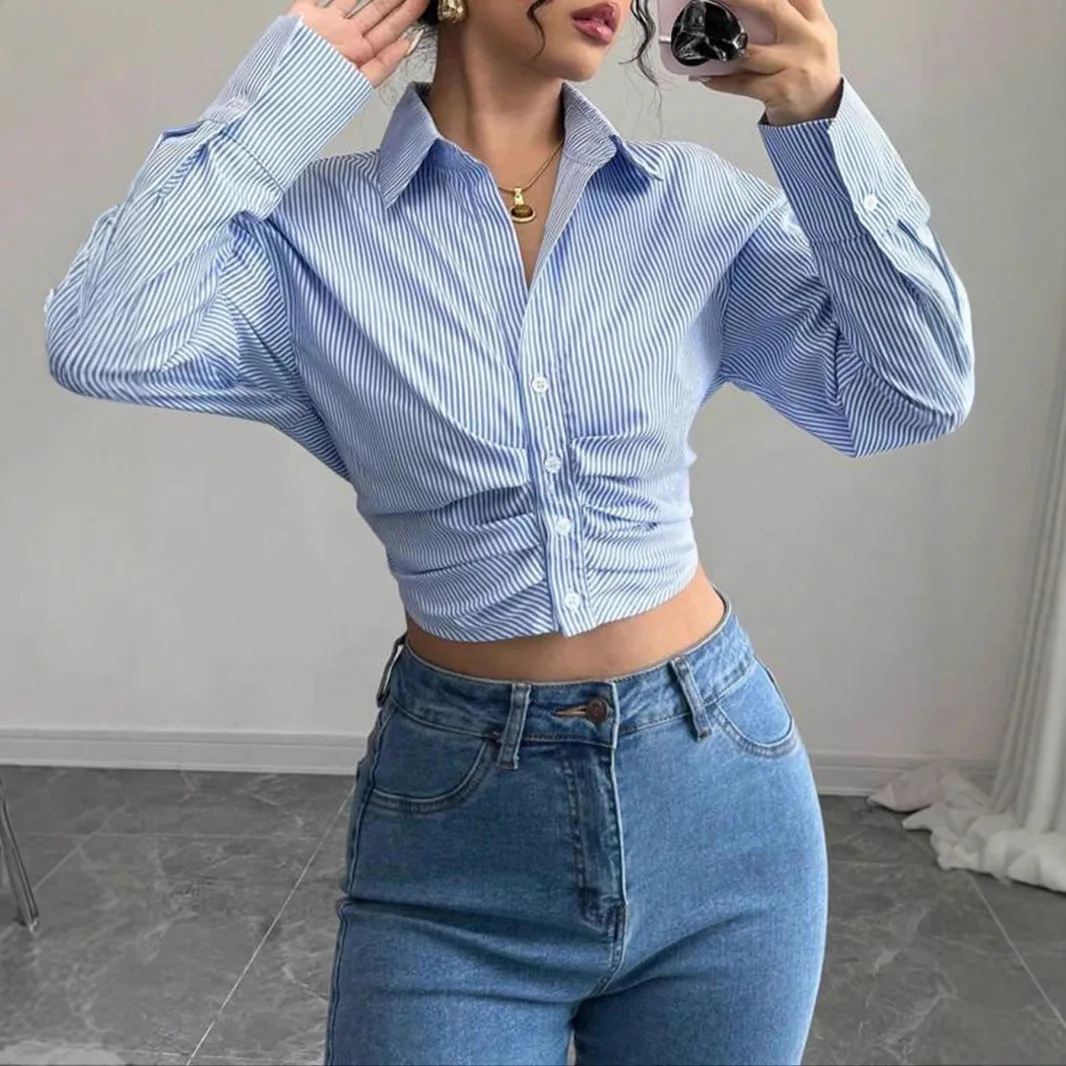 

Casual Striped ort Slit Cuff Long Swedi irt Women's Slim Fit Long Sve Ne Polyester Fiber Summer Faion