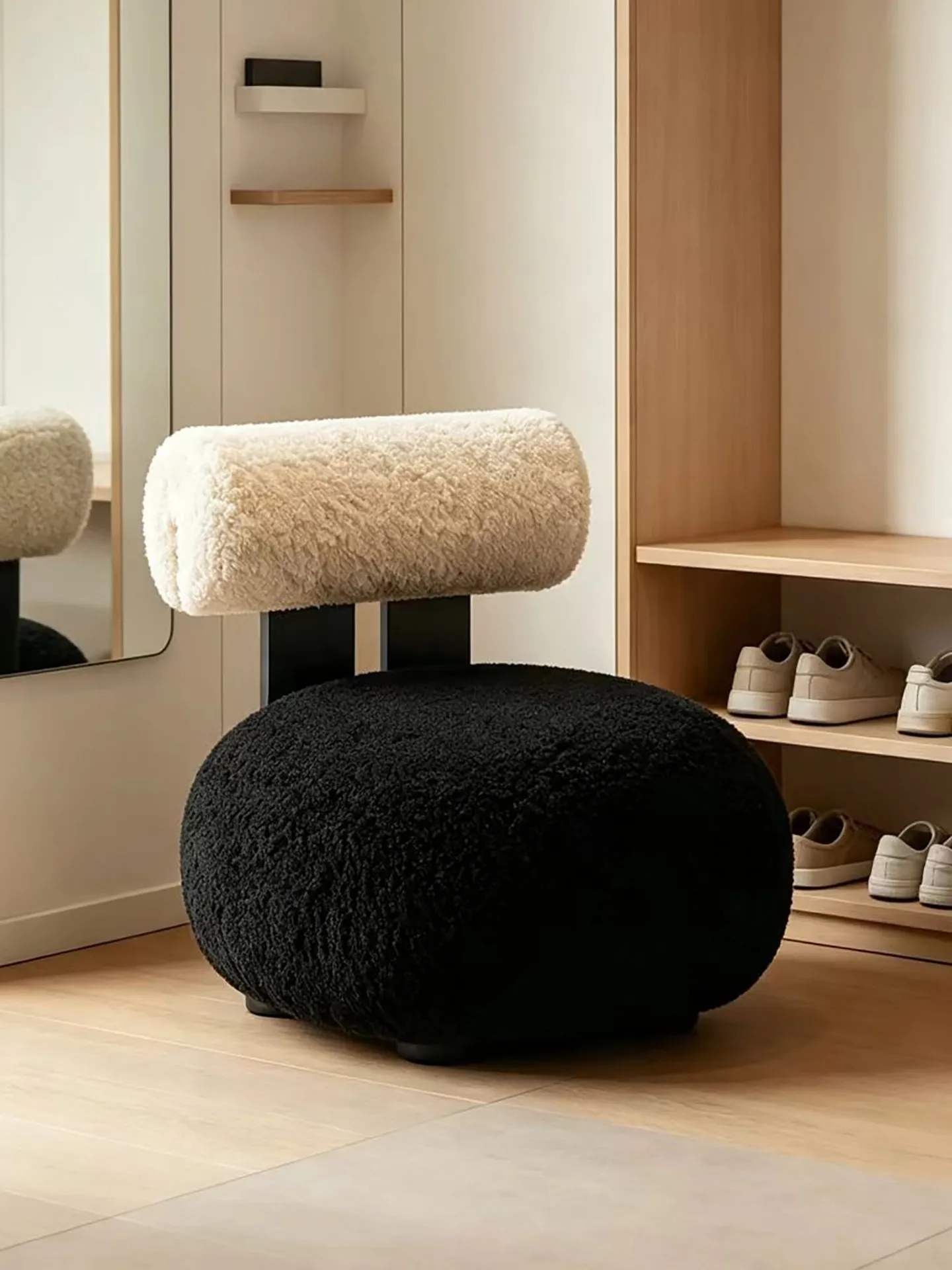 Mobile Low Accent Chair with Backrest & Wheels Upholstered Entryway Shoe‑Changing Stool for Living