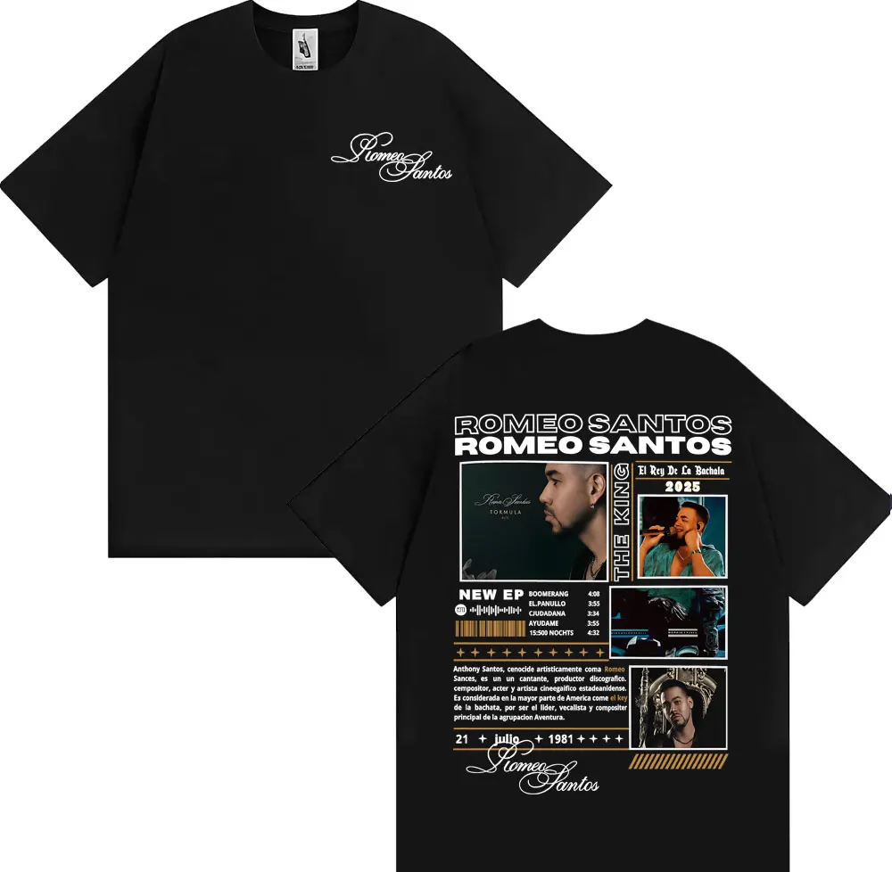 Rapper Romeo Santos The King Tormula Tour 2025 Graphic T Shirts Men's Clothing Fashion Hip Hop O-Neck Cotton T-shirts Streetwear