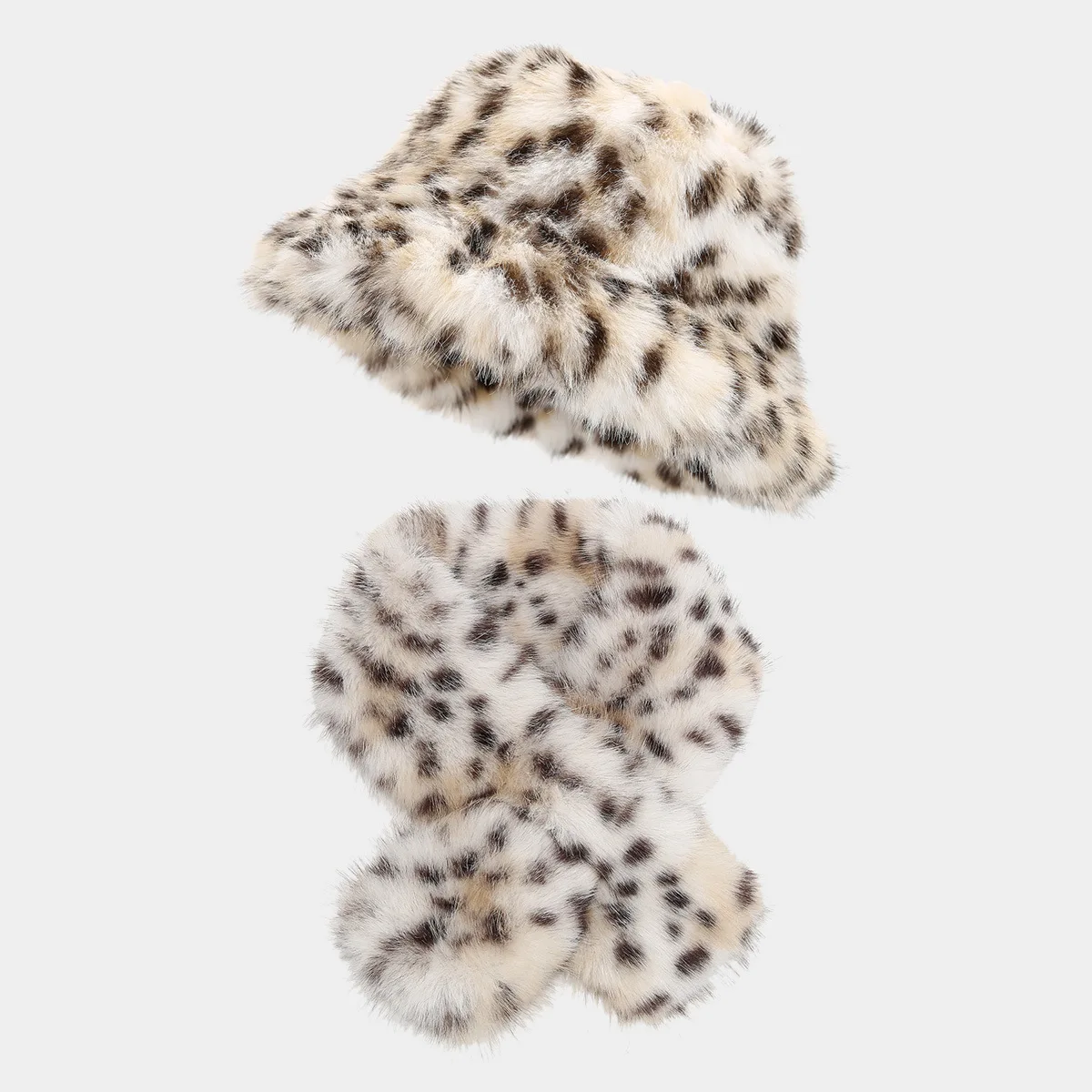 Autumn and winter new leopard pattern plush hat European and American fashion elegant warm hat scarf suit trend