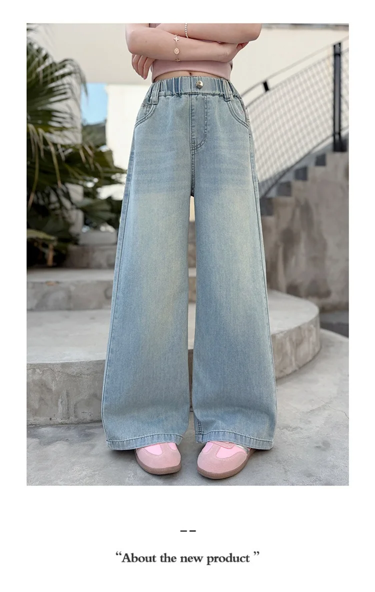 Sommer-Jeanshosen für Mädchen von UNITIM, 4-14 Jahre, Weite Beine, Lockere Passform mit Taschen, Gerade Hosen für Junge Mädchen – Detail 5