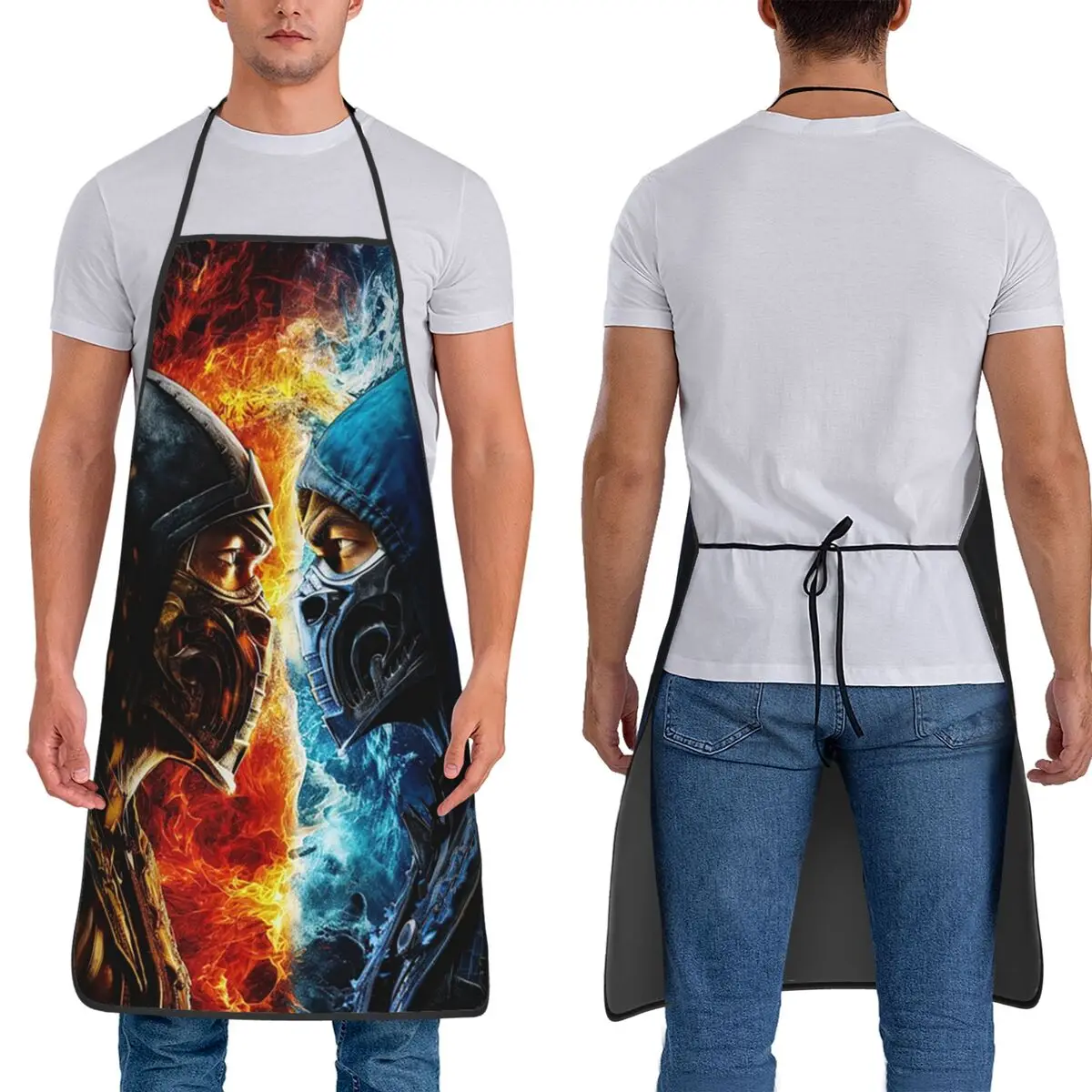 Game Mortal Kombat Scorpion Vs. Sub Zero Aprons Chef Cooking Tablier Bib Kitchen Cleaning Pinafore for Women Men Painting