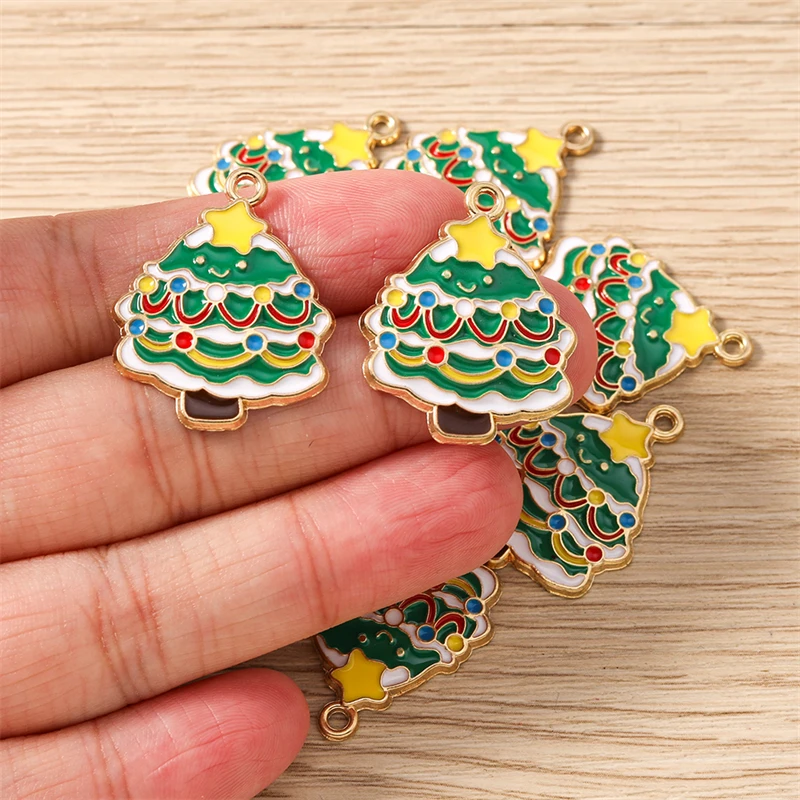10 Stück 22x28mm Niedliche Emaille-Weihnachtsbaum-Anhänger für Schmuckherstellung, Halsketten, Ohrringe, Armbänder, DIY-Bastelzubehör – Detail 3