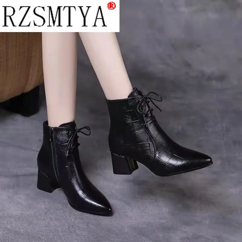 Elegant High Heels Ankle Boots Women Lace Up Pointed Toe Autumn Winter Boots Party Casual Shoes Female Size 41 42