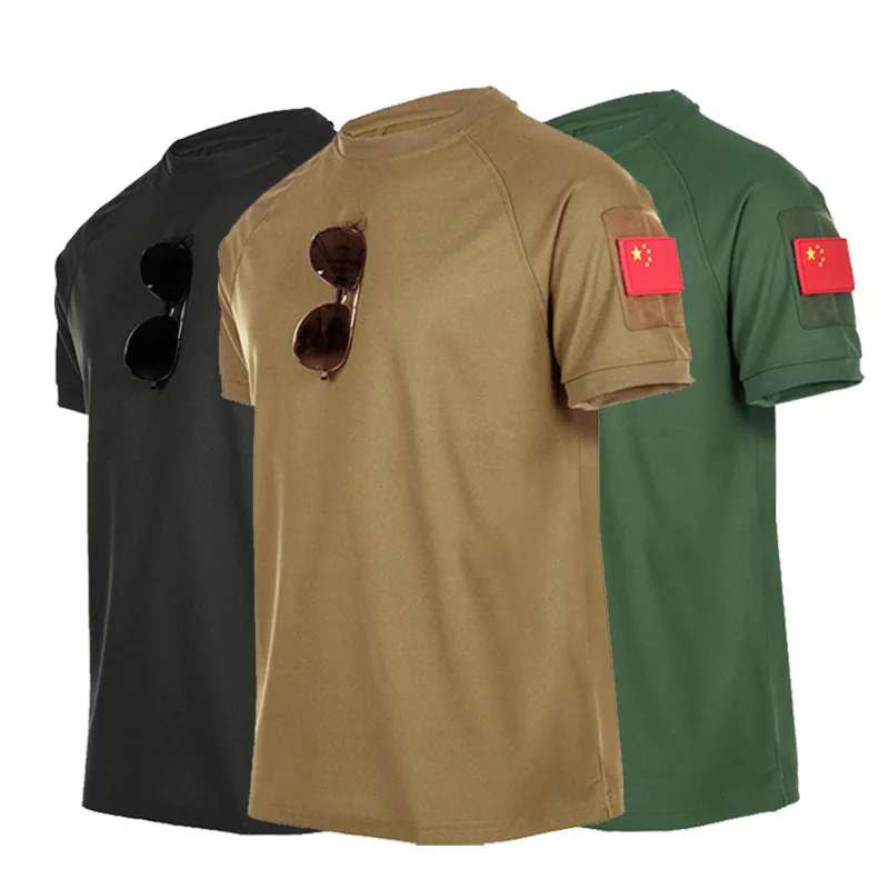 Camisetas del ejército de secado rápido para hombre, camisa de manga corta con cuello redondo y estampado personalizado, de talla grande, 100%