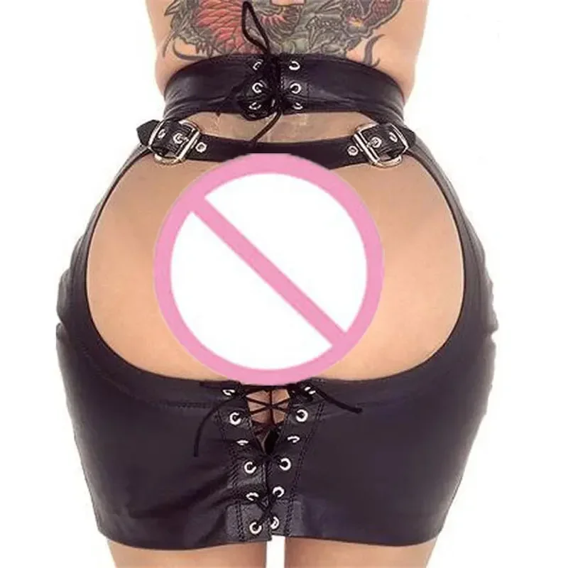 Frauen Pu Kunstleder Minirock mit Tanga heißen sexy Prügel Rock Club DS Tanz Bondage erotische Dessous Rock Nacht Clubwear