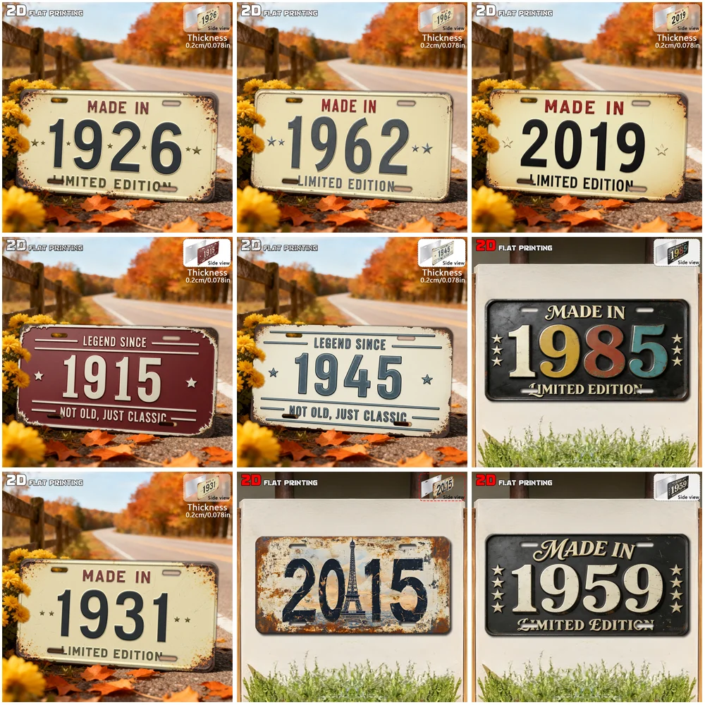Vintage Distressed Year Number Eiffel Tower Pattern Slogan License Plate Metal Tin Sign Retro Wall Decor For Bar Cafe Home Gar