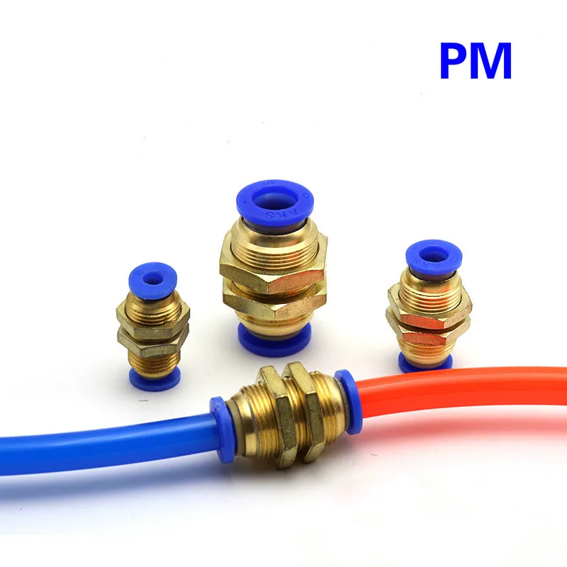 PM Air Pneumatic Straight Bulkhead Union 4mm-12mm OD Hose Tube One Touch Push Into Gas Connector Brass Quick Fitting