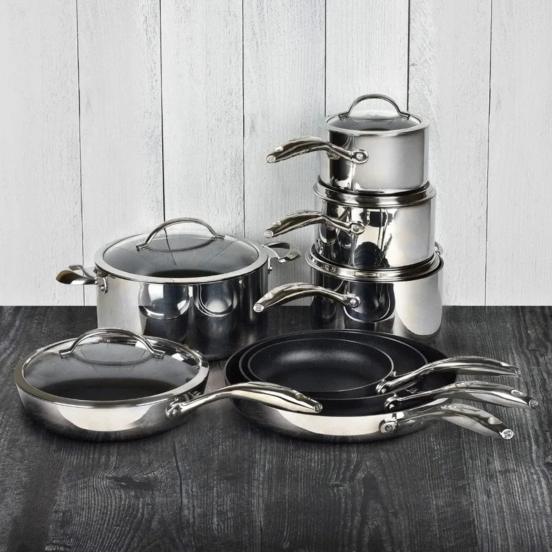 

13-Piece Nonstick Cookware Set with 8" Skillet, 10.25" Skillet, and 12.5" Stainless Steel Pan