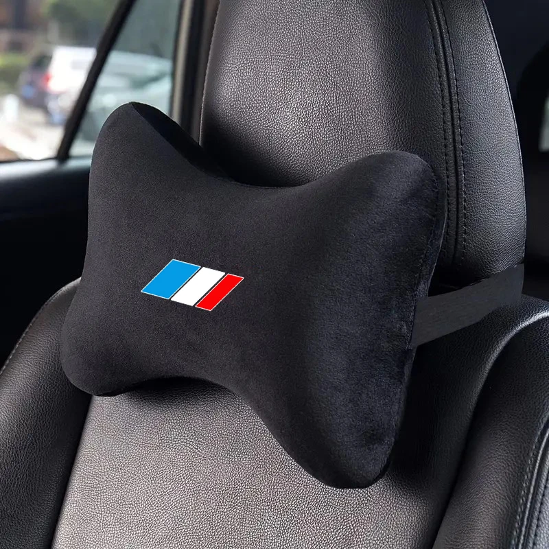 Sport-style blue, white and red car seat headrest with breathable neck cushion, soft neck support pad for comfort