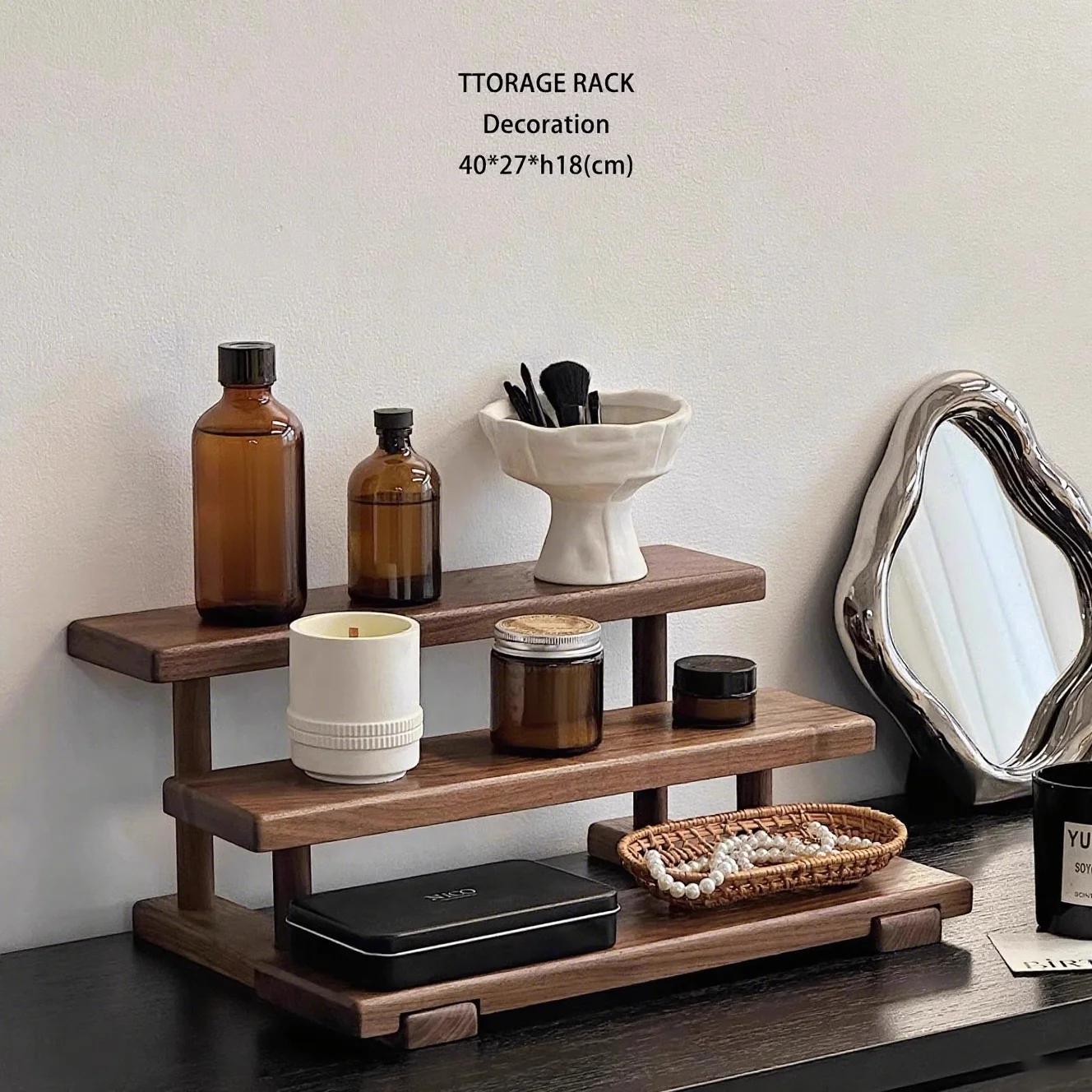 

Multifunctional Black Walnut Staircase Desktop Organizer - Display Shelf for Makeup, Perfume, Home Vanity Decor