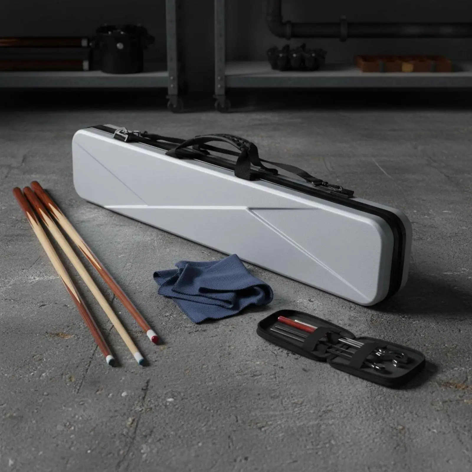 Professional Pool Cue Bag Hard Shell Reinforced Nylon for Snooker Stick Protection Multi Compartment Interior with Straps