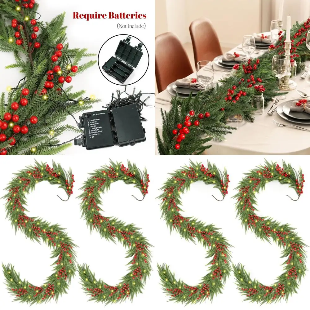 

Рождественская гирлянда длиной 9 футов с подсветкой, искусственная сосна премиум-класса для лестниц, столов и декоров камина