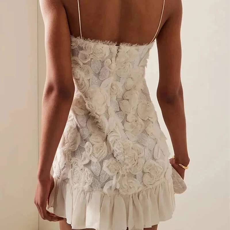 Primavera 2025 Faionable da donna Dr 3D con giunture floreali Abito senza spalline Ele Sle Tessuto in poliestere Design casual chic