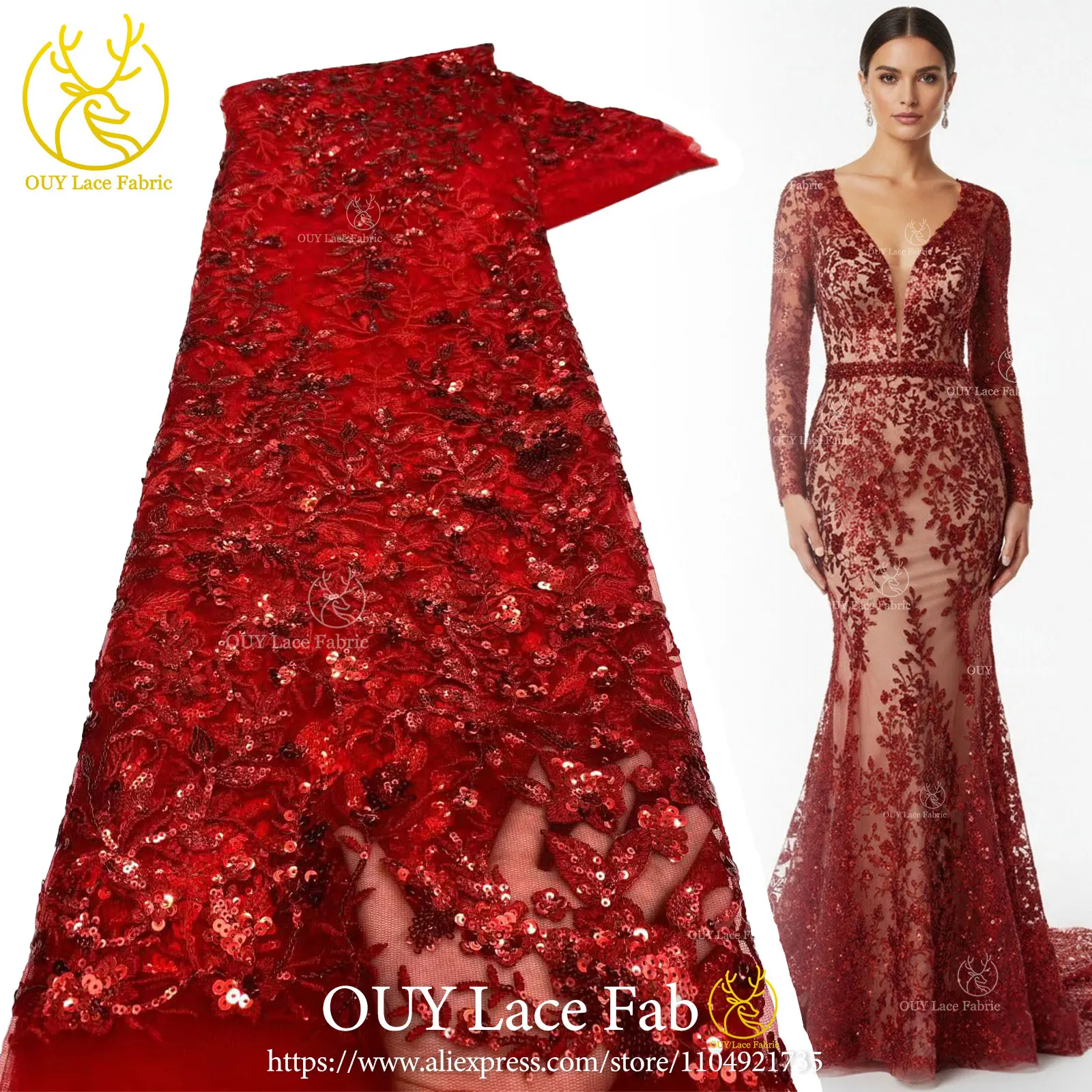 

Exquisite African Sequin Embroidered Lace Fabric 2026 High-Quality Nigerian Tulle Lace Fabric Suitable for Party Gown Sewing