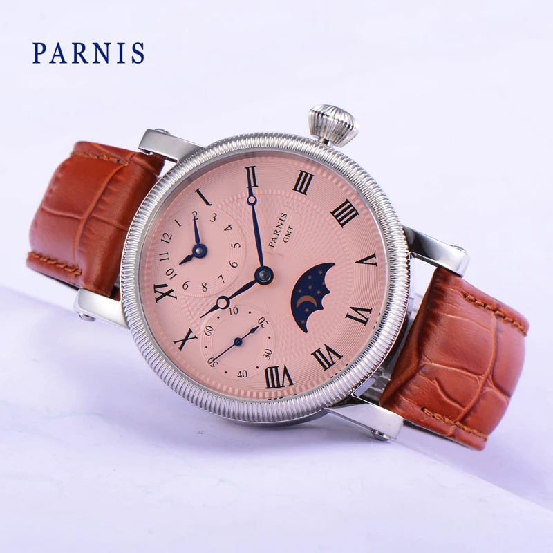 Vintage Day Night Moon Parnis 43mm Handwind Men Watches Small Second Leather Strap Mechanical Hand Wind Wristwatch Man SEA-GULL