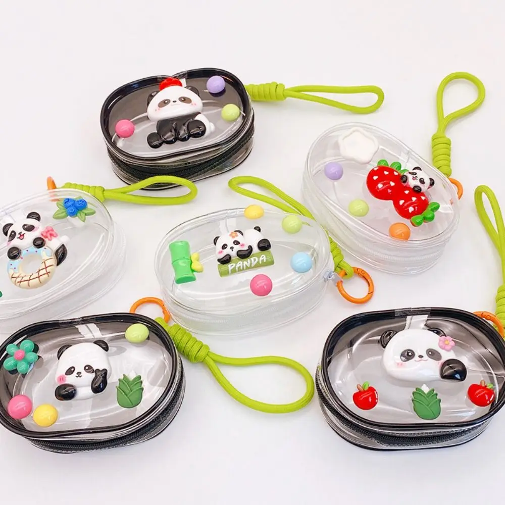 Kawaii PVC Clear Outdoor Doll Bag Cute Tassel Panda Keychain Multifunction Girl Gift Doll Storage Bag Small Object Storage