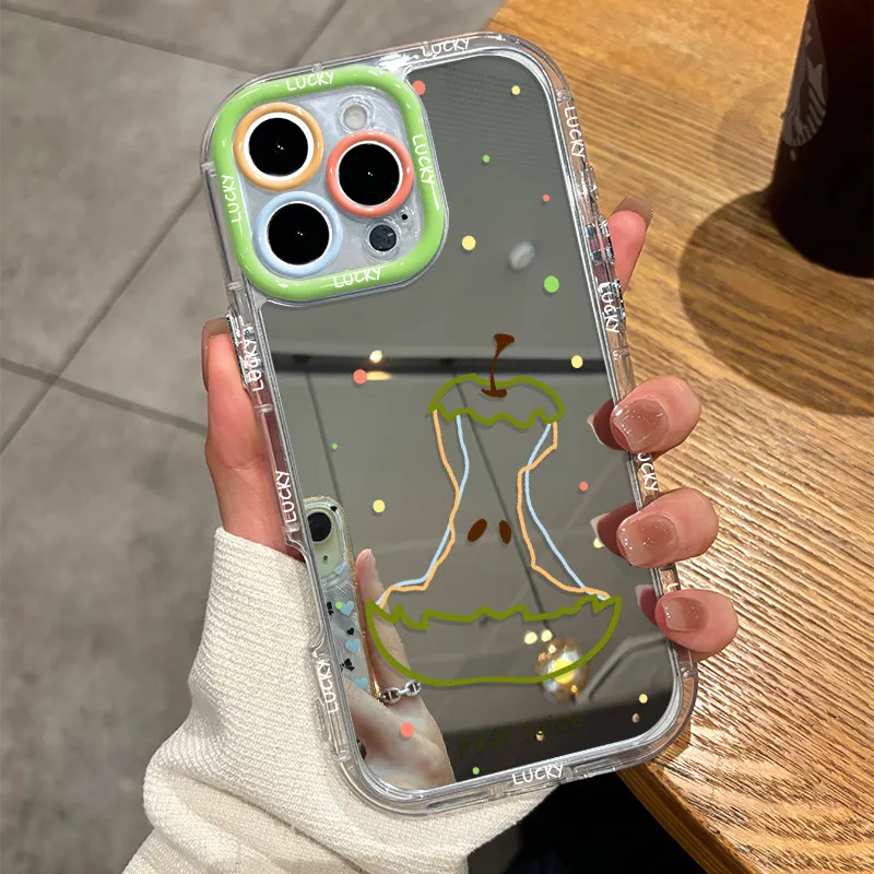 

Sweet Lovely Clear Strawberry Pattern Mirror Phone Case For iPhone 17 Air 16 15 14 13 12 11 Pro X XS XR 7 8 Plus 16E Matte Cover