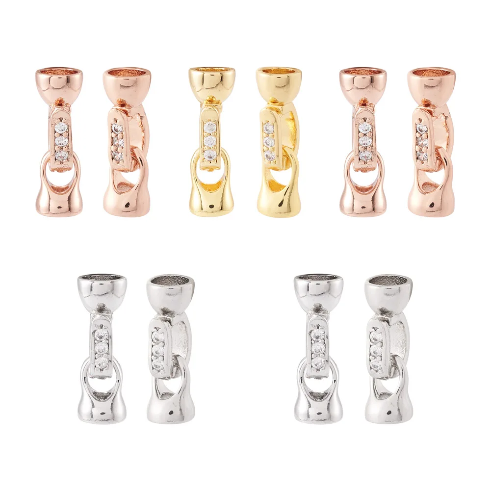 5 Set Ottone Micro Pavimenta Cubic Zirconia Piega Sopra Chiusure 12x6.5x6mm Per Il Braccialetto FAI DA TE Collana Gioielli End connettore Accessori