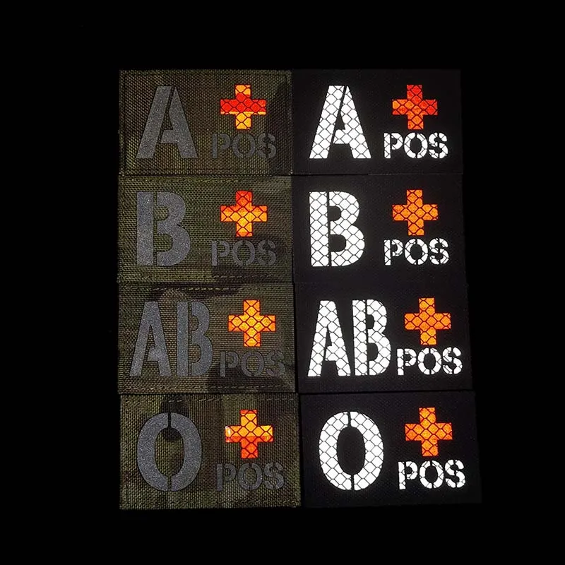 IR Reflective Blood Type A B AB O NEG POS Emblemen Armband Stickers,Tactical Badges Hook and Loop Patch Glow in Dark on Backpack