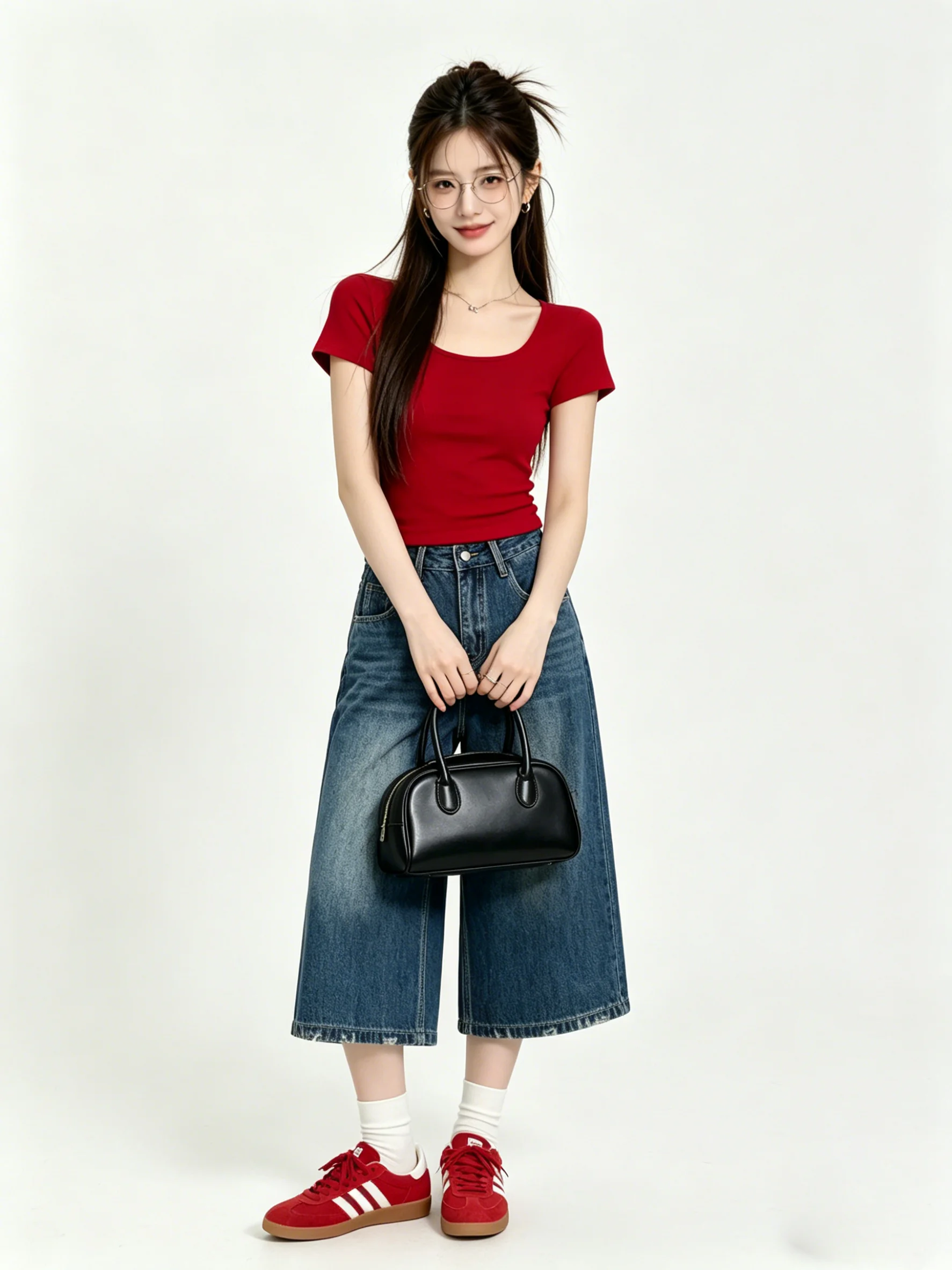 Retro Washed Deep Blue Wide Leg Seven-Foot Jeans Korean Style Summer Skin-Friendly Versatile Slimming Loose Denim Pants