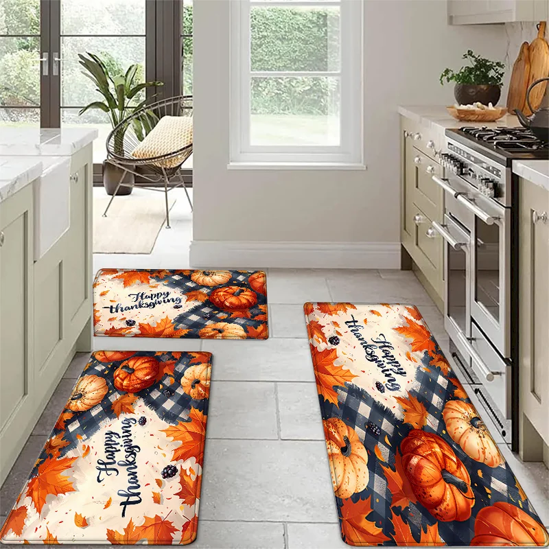 VIKAMA Autumn Pumpkin Maple Leaf Carpet Kitchen Absorbent Non slip Carpet Entrance Soft Noise Reduction Carpet Home Decoration