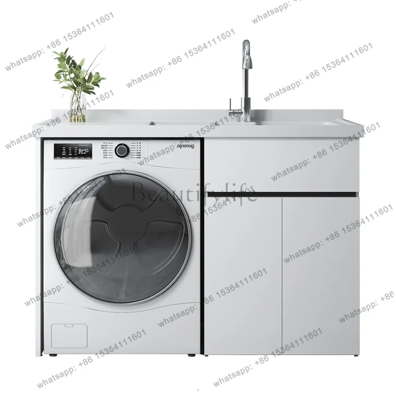 Washing Machine Cabinet Scandinavian Design Laundry Tub with Washboard Balcony Storage Bathroom Furniture