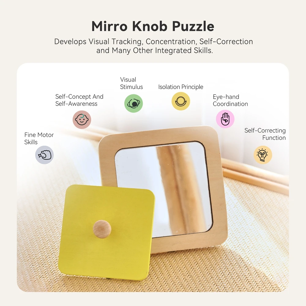 Baby Montessori Spiegel Puzzle Holz Spielzeug Beschäftigt Bord Kinder Frühe Pädagogische Sinnes Spielzeug Für Kleinkind Vorschule Lehrmittel – Detail 2